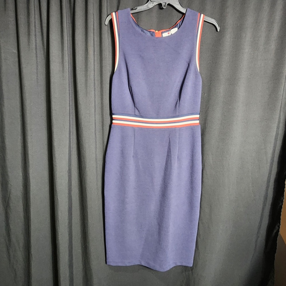 Boden Navy Blue Ottoman Sheath Dress Striped Trim Sleeveless‎ Size 6R J0458